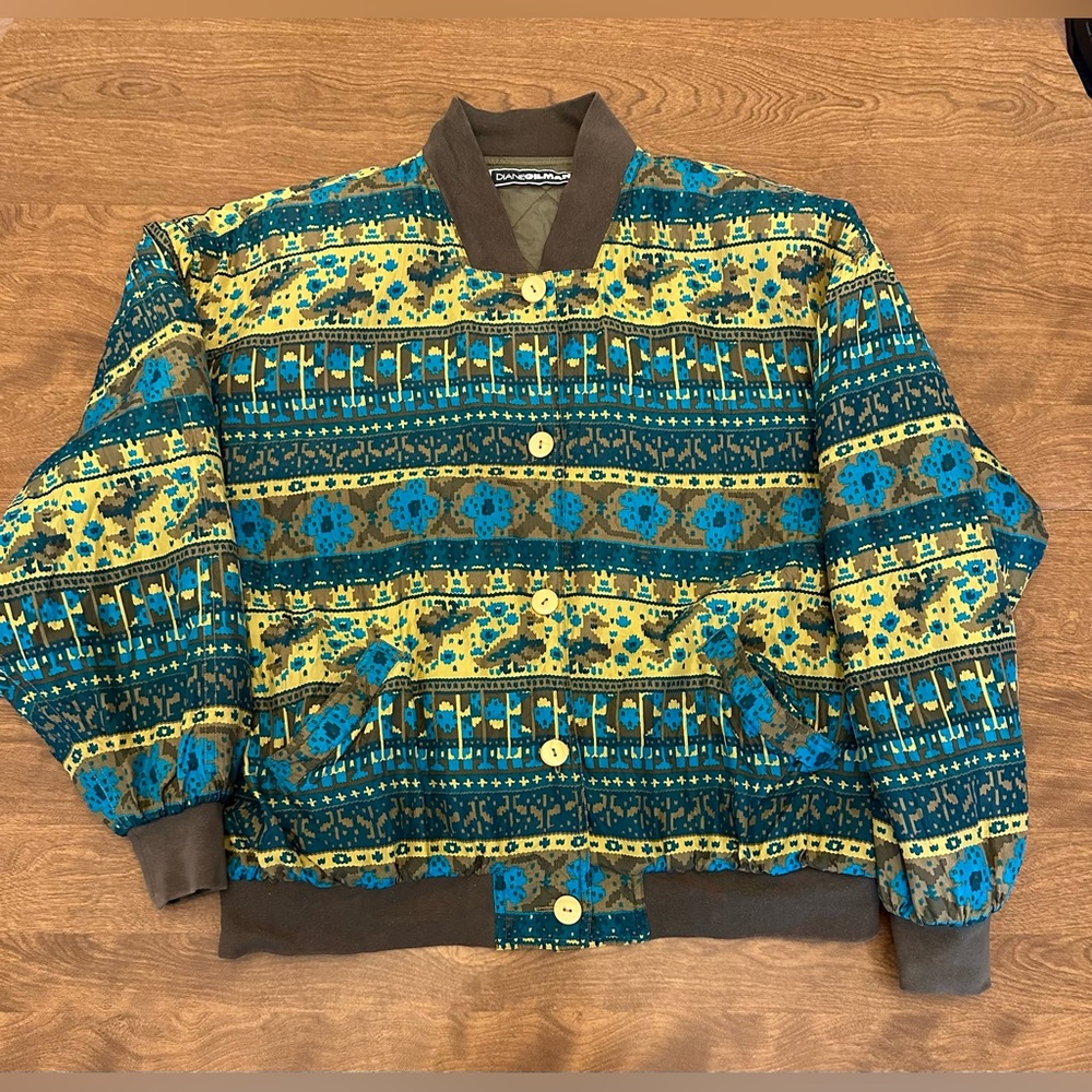 Diane Gilman Silk Floral Puffer Lightweight Quilted Lined Jacket Women M Vintage